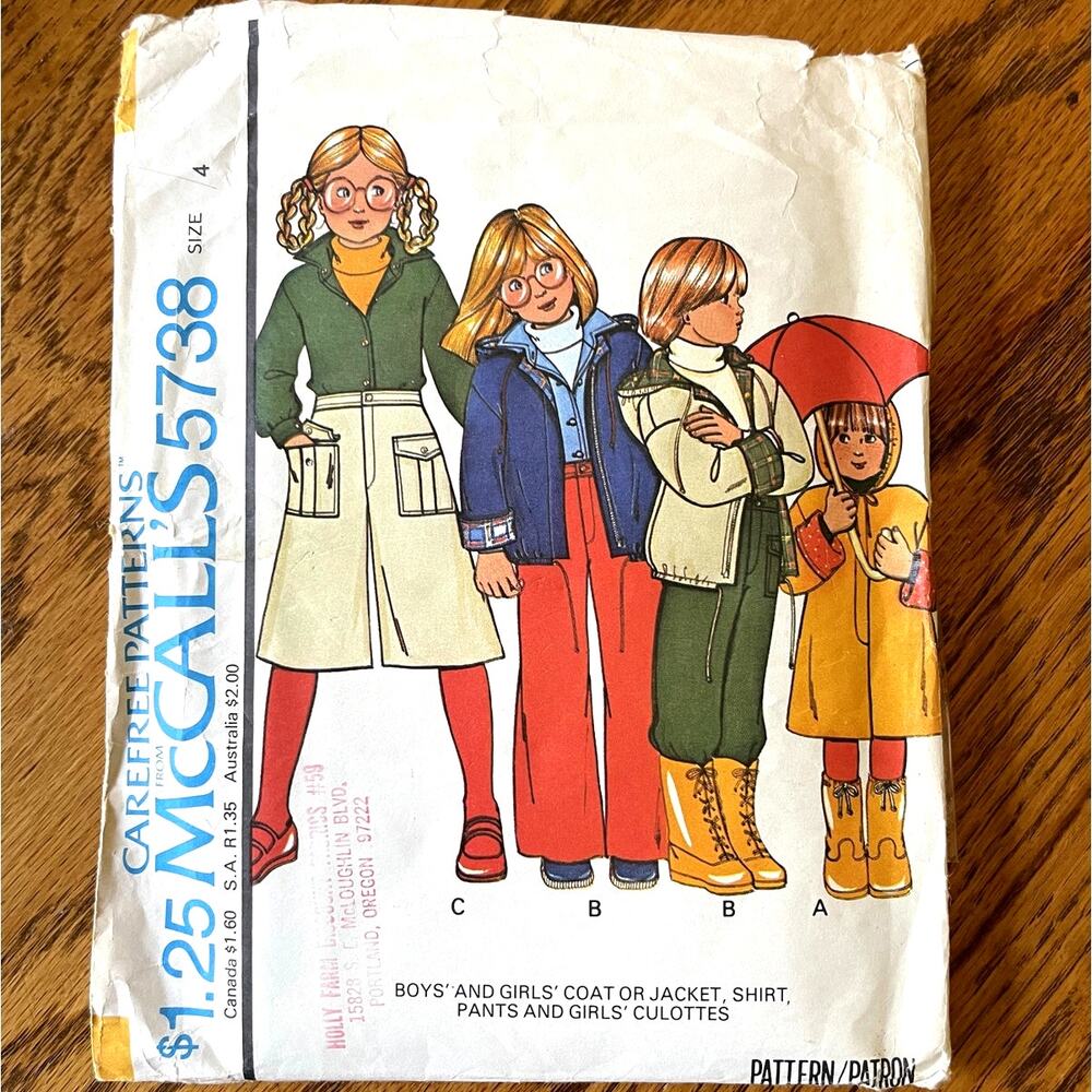 Vintage 1970s McCalls 5738 Sewing Pattern Sz 4 Toddler Coat Jacket Pant Culotte